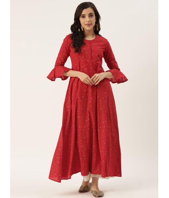 Kbz - Red Cotton Blend Women's Flared Kurti ( Pack of 1 ) - None