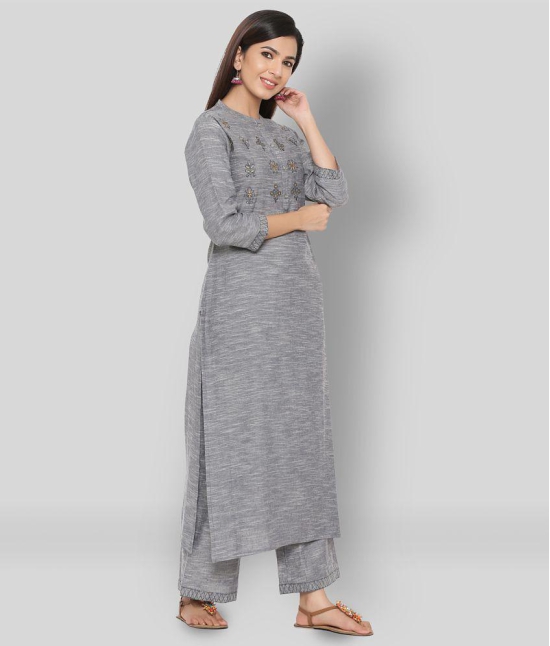 KIPEK - Light Grey Straight Cotton Women's Stitched Salwar Suit ( Pack of 1 ) - S