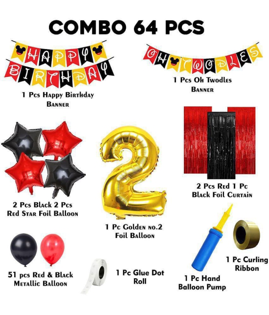 Party Propz Mickey Mouse theme 2nd Birthday Decorations for Baby Boy Combo - 64Pcs Items Set for 2 Years Birthday Decorations for Boy - 2nd Birthday Party Decorations,Birthday Decorations ki