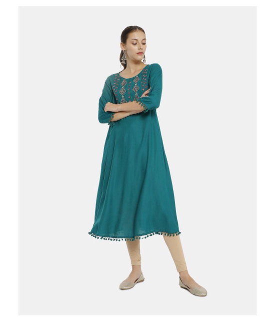 Anahi - Blue Cotton Women's Flared Kurti ( Pack of 1 ) - XS