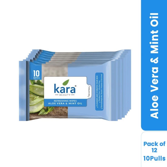 Kara Aloevera & Mint Oil Refreshing Facial Wipes Pack of 12  (10 Pulls)