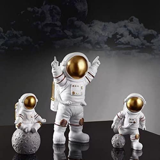 Astronaut Spaceman Statue Ornament Home Office Desktop Figurine Decors Set of 3 - Golden-Free Size