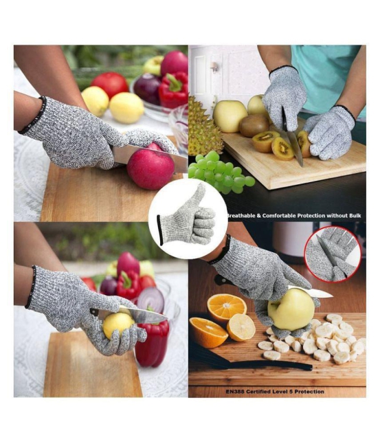 ORCA Cut Resistant Gloves 1 Pair, High Performance Level 5 Protection, Food Grade Kitchen Glove for Hand Safety While Cutting, Cooking, Doing Yard Work (Free Size) - Silver and Grey