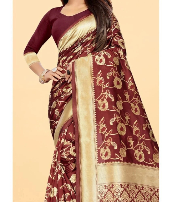 Gazal Fashions - Maroon Banarasi Silk Saree With Blouse Piece ( Pack of 1 ) - Maroon