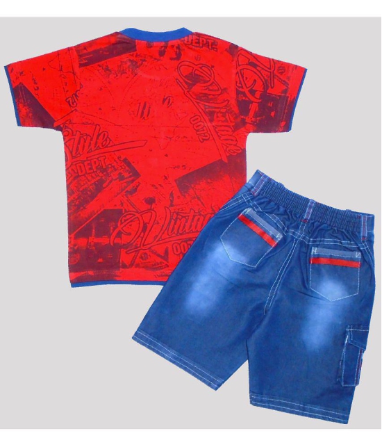 Wise Guys - Red Cotton Boys T-Shirt & Shorts ( Pack of 1 ) - None