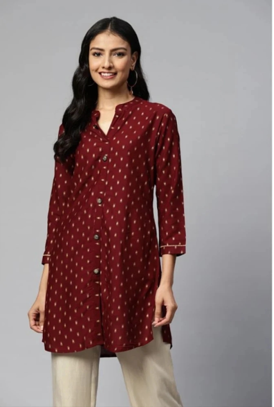 HIGHLIGHT FASHION EXPORT - Maroon Rayon Womens Straight Kurti ( Pack of 1 ) - None