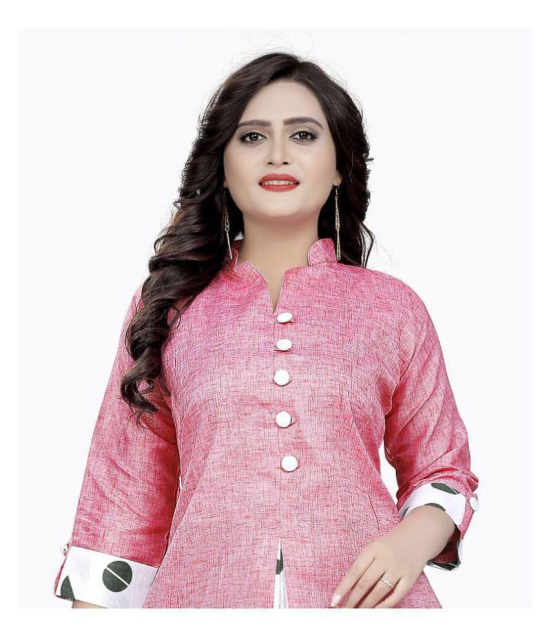 Rangrasiya - Pink Cotton Blend Women's Flared Kurti - XXL