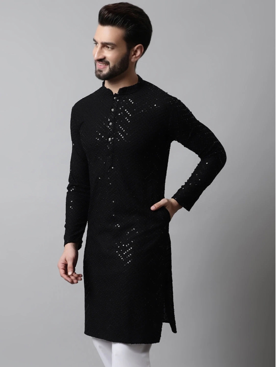 Men Black Embroidered Sequinned Kurtas-XXL / Black