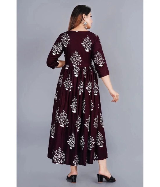 Smien - Wine Rayon Womens Flared Kurti ( Pack of 1 ) - None