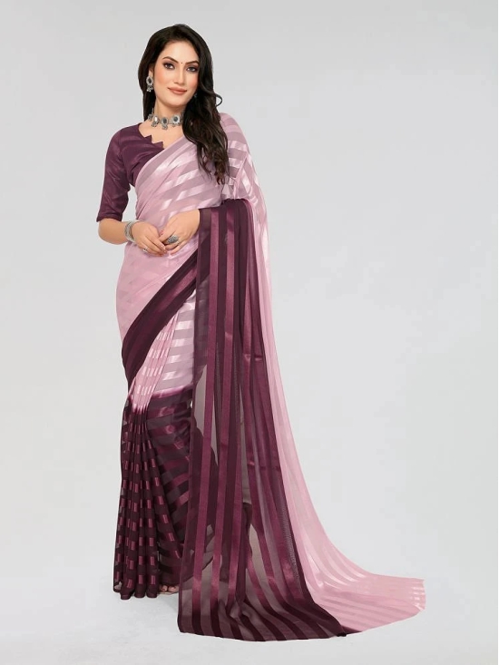 ANAND SAREES Satin Striped Saree With Blouse Piece - Magenta ( Pack of 1 ) - Magenta