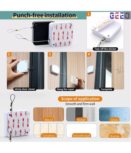 GEEO Punch-Free Automatic Sensor Door Closer Multifunctional Door Closer, Residential Commercial Auto Door Closer with Steel Drawstring