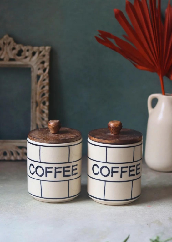 Chequered Coffee Jar-Set of two