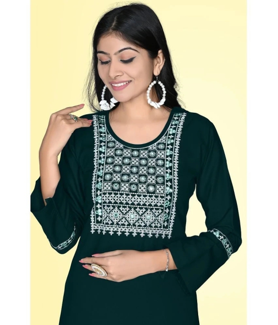 Kapadia - Green Rayon Womens Straight Kurti ( Pack of 1 ) - None