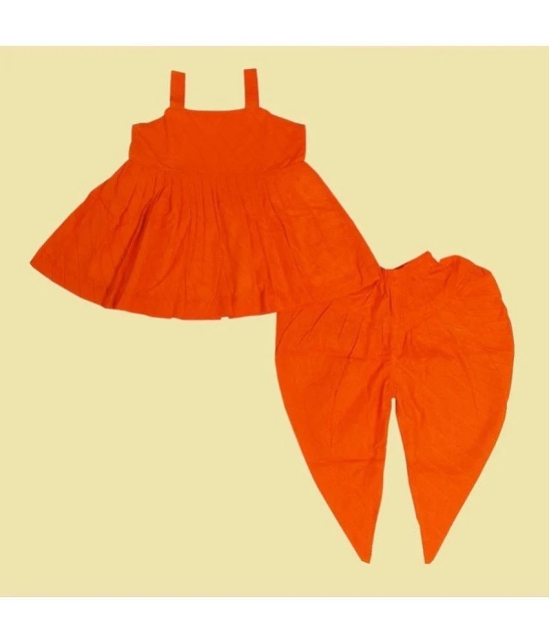 harshvardhanmart.com Orange Cotton Girls Top With Dhoti ( Pack of 1 ) - None