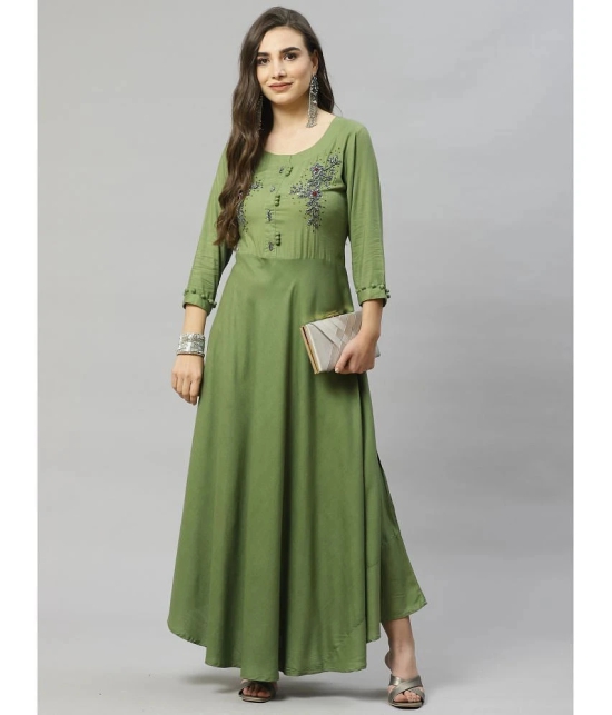 JC4U Rayon Green A- line Dress - Single - M