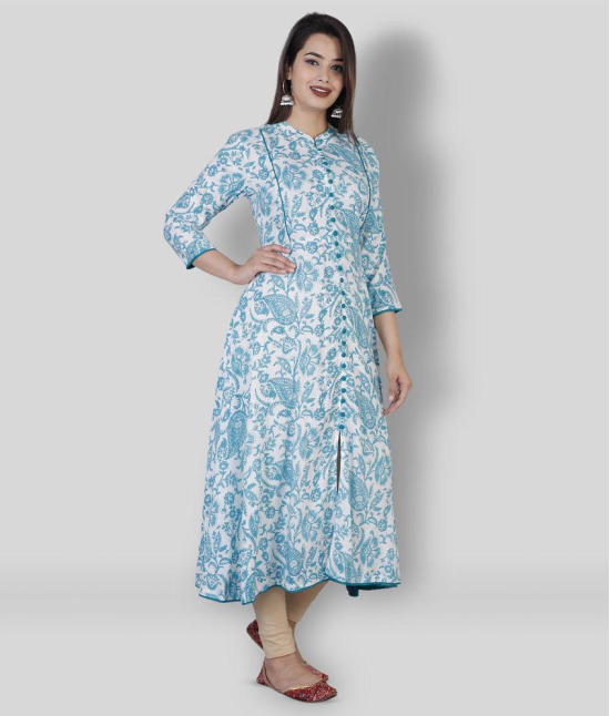 HIGHLIGHT FASHION EXPORT - Blue Rayon Women''s Front Slit Kurti ( Pack of 1 ) - XL