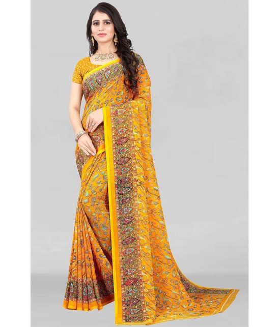 LEELAVATI - Yellow Georgette Saree With Blouse Piece ( Pack of 1 ) - Yellow