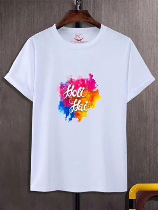 NITYANAND CREATIONS Round Neck White Holi T-Shirt for MEN-HOLI-T-SHIRT-11546-L