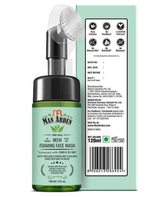 Man Arden Brush with Neem Foaming Face Wash 120 mL Pack Of 2