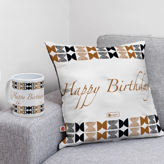 Indigifts Birthday Gift For Boys Birthday Wishes Printed Satin Cushion Cover 12 x 12 Inch with filler & Ceramic Mug 330 ml Combo - Best Birthday Gift for Friend/Girl, Happy Birthday Quote Pillow