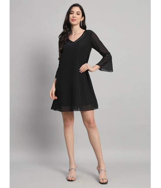 Curvydrobe Georgette Solid Mini Womens A-line Dress - Black ( Pack of 1 ) - None