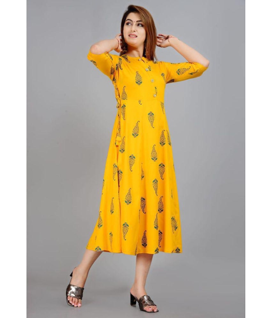 Smien - Yellow Rayon Womens Flared Kurti ( Pack of 1 ) - None