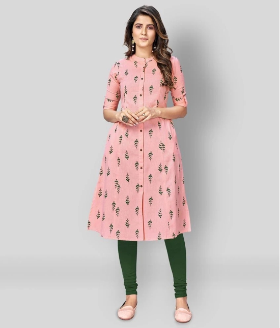 Vbuyz - Pink Cotton Womens Front Slit Kurti ( Pack of 1 ) - XXL