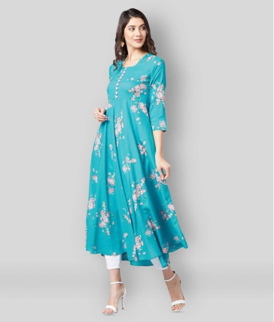 Tissu - Turquoise Rayon Womens Asymmetrical Kurti ( Pack of 1 ) - 3XL