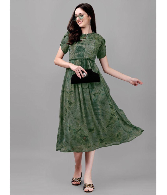 gufrina Rayon Printed Midi Womens Fit & Flare Dress - Green ( Pack of 1 ) - None