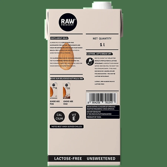 Raw Pressery Almond Milk Plain, 1 Ltr