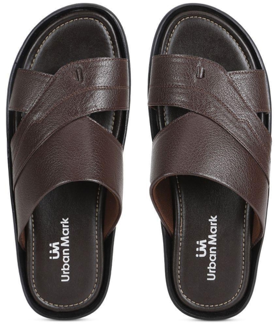 UrbanMark Brown Mens Thong Flip Flop - None