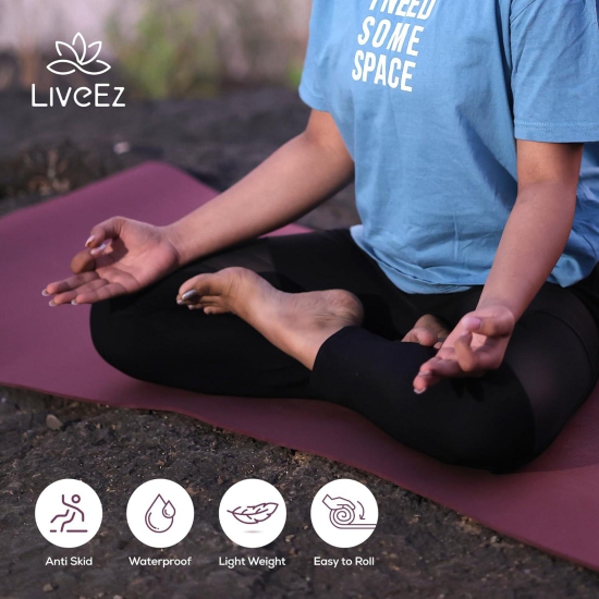 LiveEZ Anti-Skid Lightweight with perfect grip EVA Yoga Mat for Men and Women with Strap (6mm,Wine color)