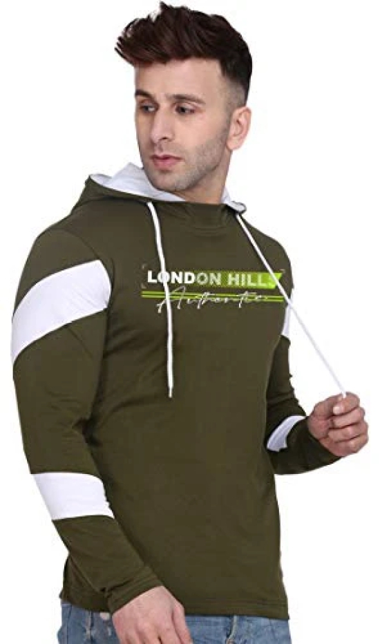 London Hills Mens Regular Fit Printed Full Sleeve Cotton Blend Hooded T-Shirt