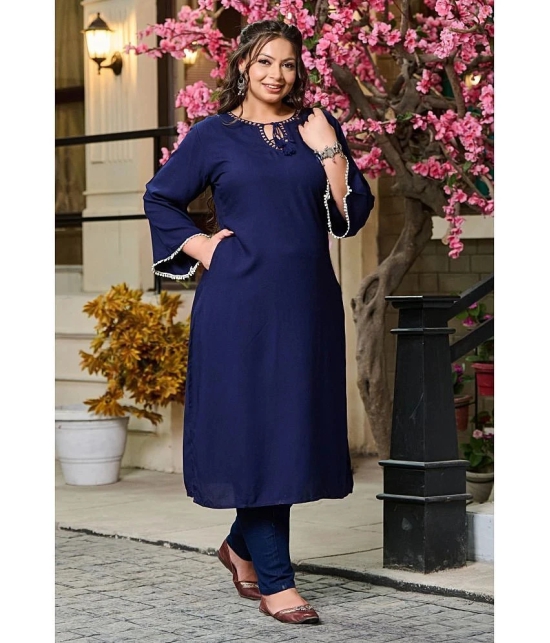 PrettyPlus by Desinoor.com Rayon Embroidered Straight Womens Kurti - Navy ( Pack of 1 ) - None