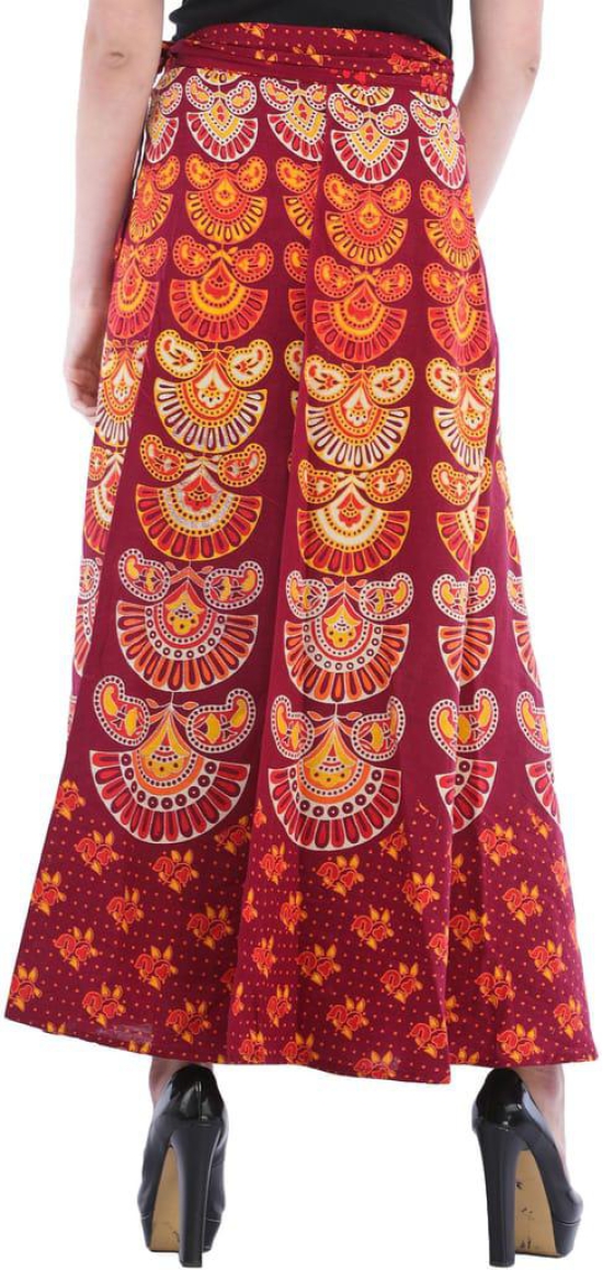 Oxblood-Red Block-Printed Sanganeri Wrap-Around Skirt from Pilkhuwa