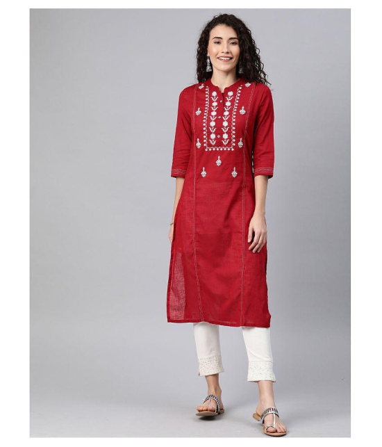 Alena Maroon Cotton Straight Kurti - M