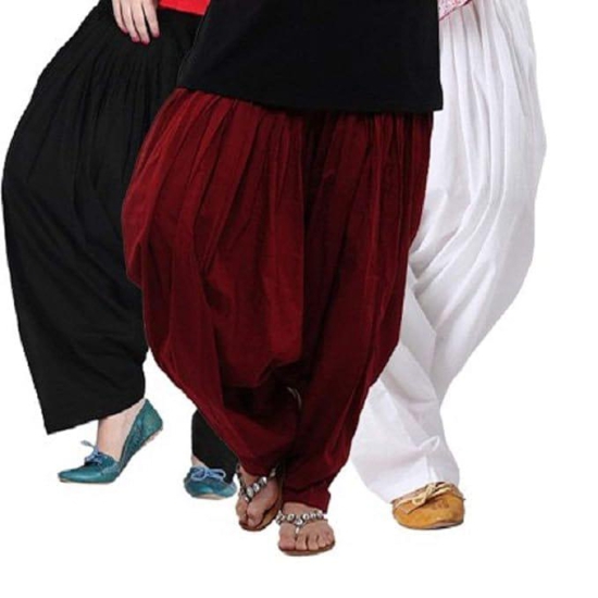 Combo of 3 Womens Solid Cotton Mix Best Indian Ethnic Comfortable Readymade Punjabi Semi Loose Patiala Salwar