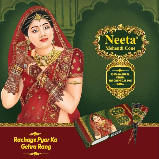 Neeta Mehendi Cones for Hand Desgning & Wedding, Bridal Mehandi Cone Reddish Brown Color 4 Pcs in 1 Box (Pack of 4)