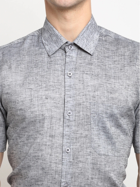 Indian Needle Grey Mens Solid Cotton Half Sleeves Formal Shirt-L / Grey