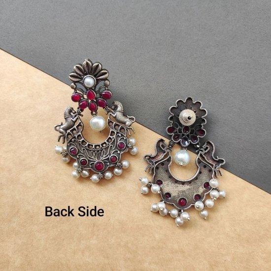 Beautiful silver look alike oxidised chandbali earrings for women wedding outfit temple earrings ethnic wear