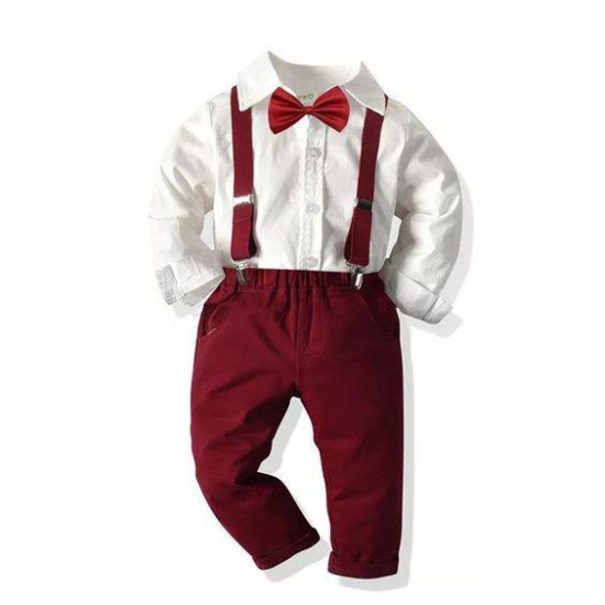 Children Boys Gentleman Clothing Sets Formal for Kids Boys Bowtie Long Sleeve Shirts+Suspender Pants Spring Autumn Casual Suits-1_2_Year
