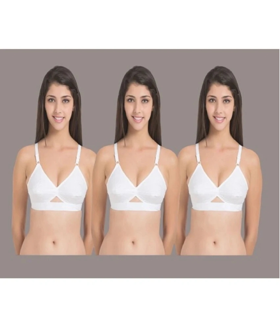 Zourt - White Cotton Non Padded Womens Everyday Bra ( Pack of 3 ) - None