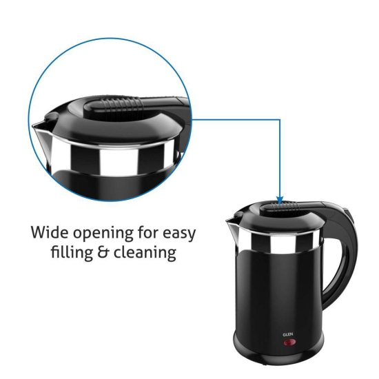 Glen Electric Kettle Plastic Clad Stainless Steel with 360? Rotational Base 1.2 Litre 1350 W - Black (9015 DX) 2 Years Warranty