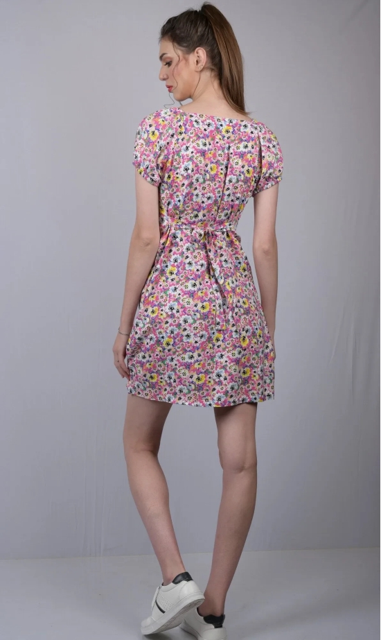 OWO THE LABEL Multicolored Flower Print Dress (OTL-DRS1011)-Multicolor / L