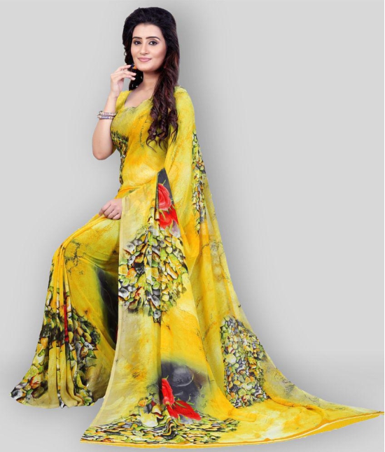 Anand - Yellow Georgette Saree With Blouse Piece ( Pack of 1 ) - Yellow