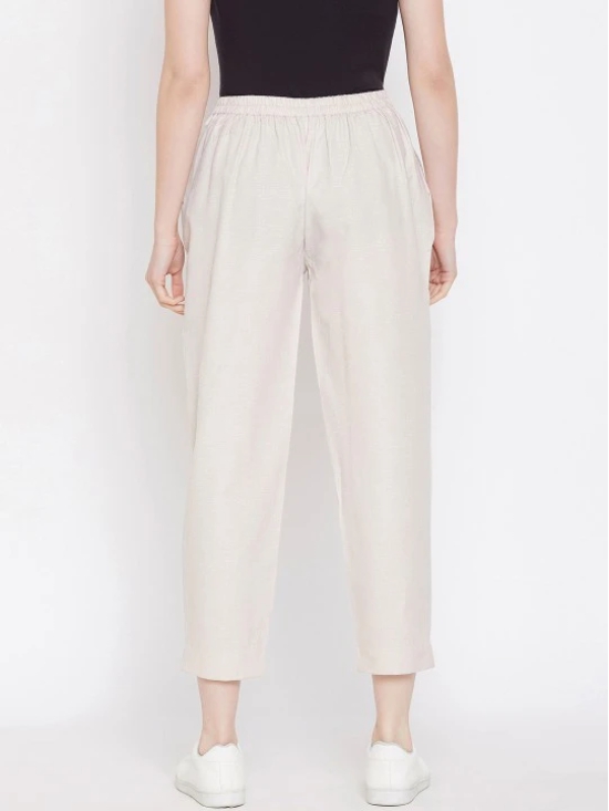 Women Beige Relaxed Regular Fit Self Design Cropped Peg Trousers