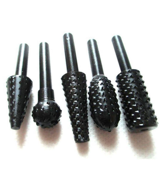 5pcs/set High Speed Steel Burr Drill Bit Set Wood Carving Rasps For Dremel Shank Burs Tools Cutting Tool Black