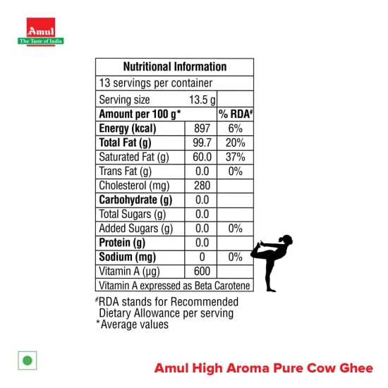 AMUL HIGH AROMA COW GHEE 200 ML JAR