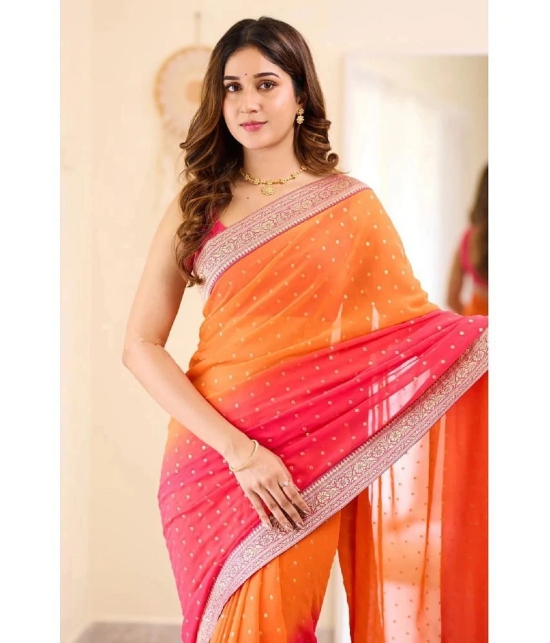 A TO Z CART Banarasi Silk Embellished Saree With Blouse Piece - Orange ( Pack of 1 ) - Orange