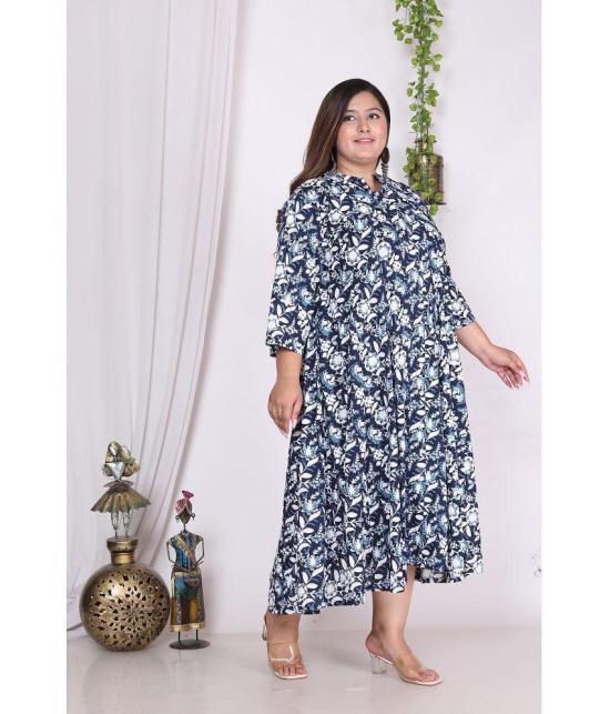 Swasti Cotton Blend Printed Flared Womens Kurti - Blue ( Pack of 1 ) - None